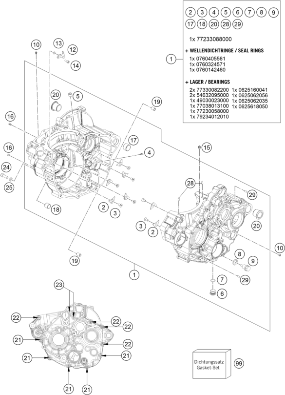 Sprängskiss: Engine Case – KTM 350 XCF-W 2020