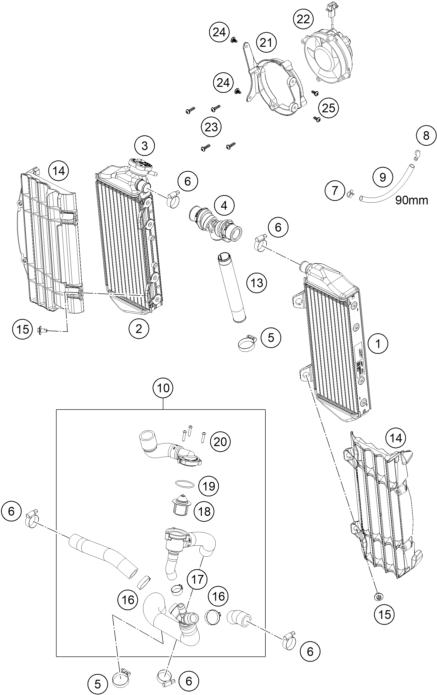 Sprängskiss: Cooling System – KTM 350 XCF-W 2020