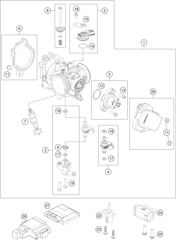 Sprängskiss: Throttle Body – KTM 350 XCF-W 2020