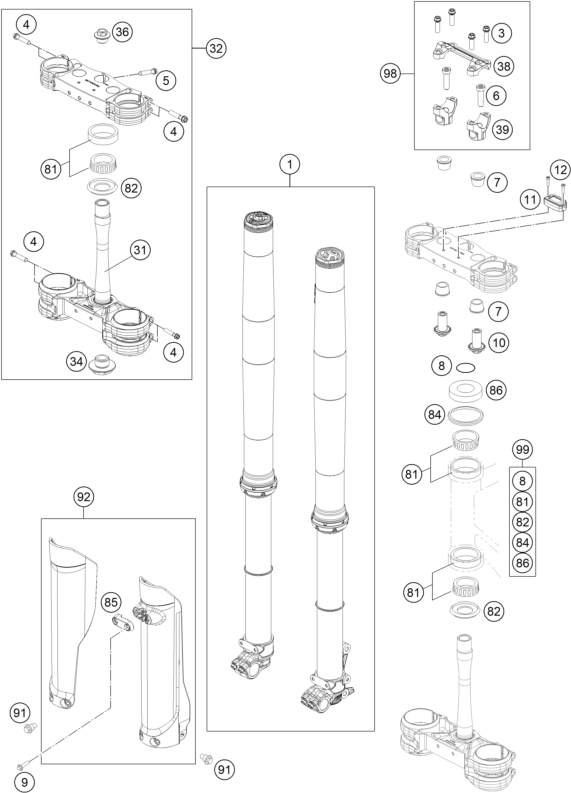 Sprängskiss: Front Fork, Triple Clamp – KTM 250 SX-F TROY LEE DESIGNS 2021