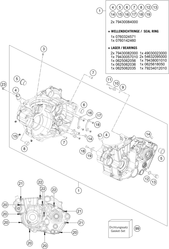 Sprängskiss: Engine Case – KTM 500 XCF-W 2020