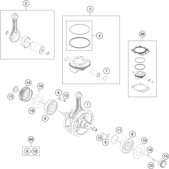 Sprängskiss: Crankshaft, Piston – KTM 450 SMR 2021