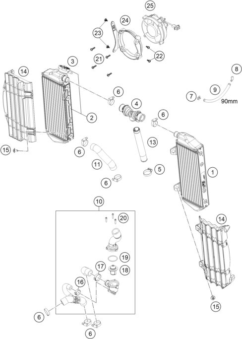 Sprängskiss: Cooling System – KTM 500 XCF-W 2020
