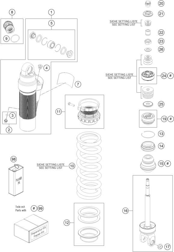 Sprängskiss: Shock Absorber Disassembled – KTM 150 EXC TPI 2020