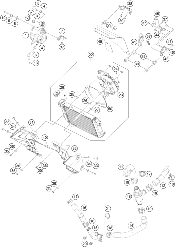 Sprängskiss: Cooling System – KTM 390 DUKE, silver - B.D. 2021
