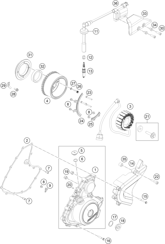 Sprängskiss: Ignition System – KTM 390 DUKE, silver - B.D. 2021
