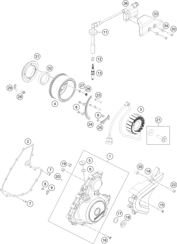 Sprängskiss: Ignition System – KTM KTMR2R 390 Duke, orange 2020