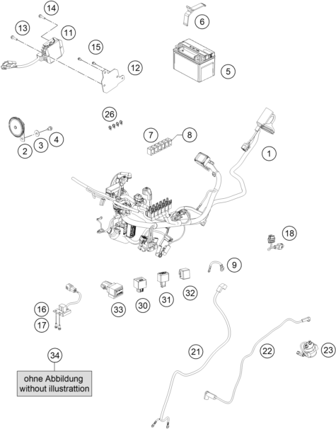Sprängskiss: Wiring Harness – KTM RC 200, black, w/o ABS - CKD 2021