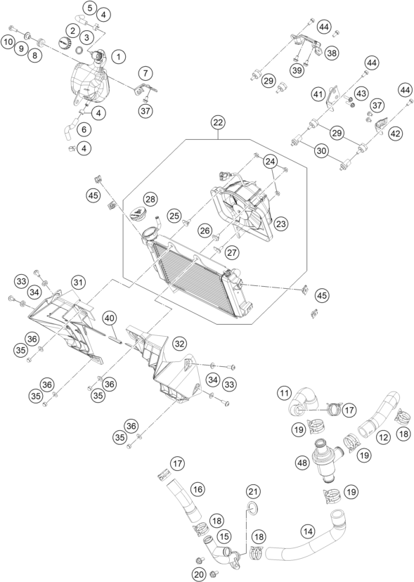 Sprängskiss: Cooling System – KTM 125 DUKE, silver - B.D. 2021