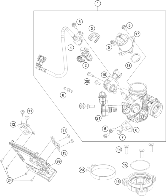 Sprängskiss: Throttle Body – KTM RC 200, black, w/o ABS - CKD 2020