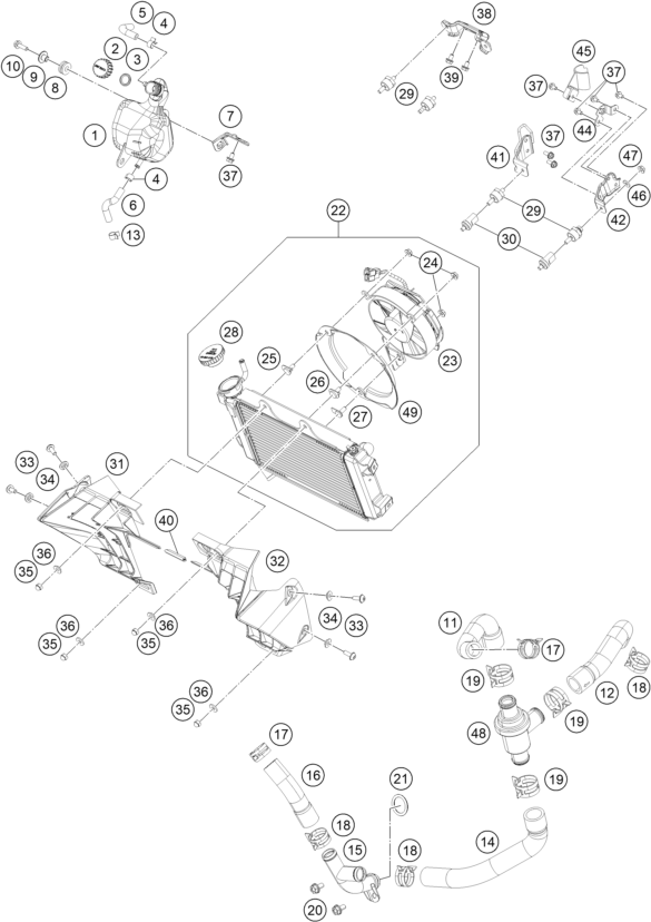 Sprängskiss: Cooling System – KTM 250 DUKE, silver - B.D. 2021