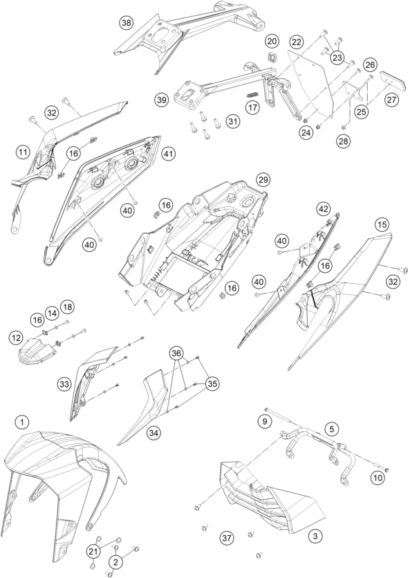 Sprängskiss: Mask, Fenders – KTM 200 DUKE, white B.D. 2022