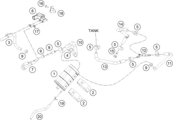 Sprängskiss: Evaporative Canister – KTM 200 DUKE, white B.D. 2022