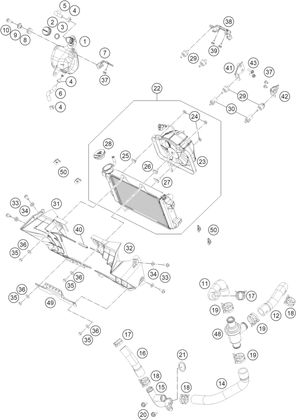Sprängskiss: Cooling System – KTM 200 DUKE, blue, ABS-CKD 2026