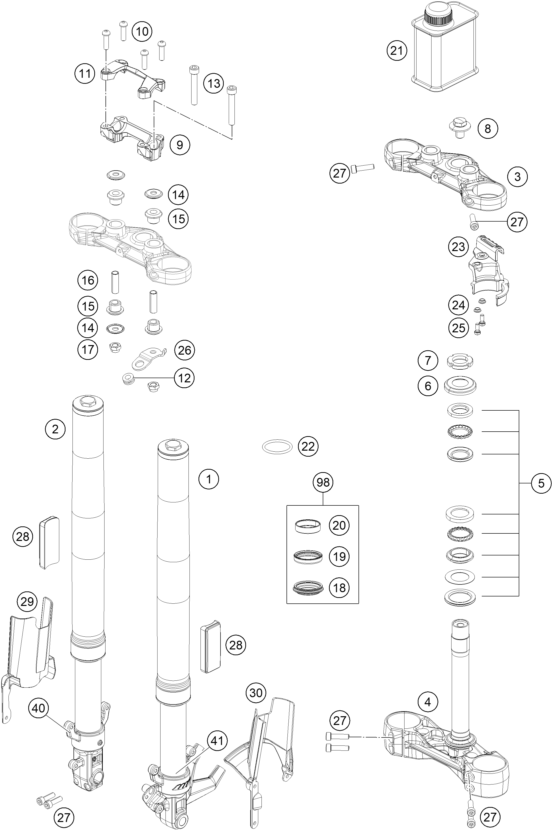 Sprängskiss: Front Fork, Triple Clamp – KTM 250 DUKE, silver - B.D. LS 2022