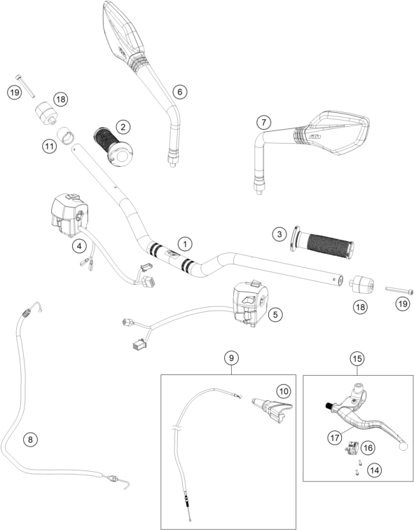 Sprängskiss: Handlebar, Controls – KTM 250 DUKE, silver - B.D. LS 2022