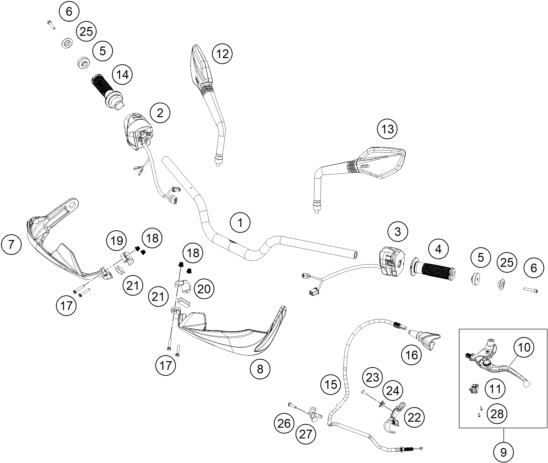 Sprängskiss: Handlebar, Controls – KTM 390 ADVENTURE, white - CKD