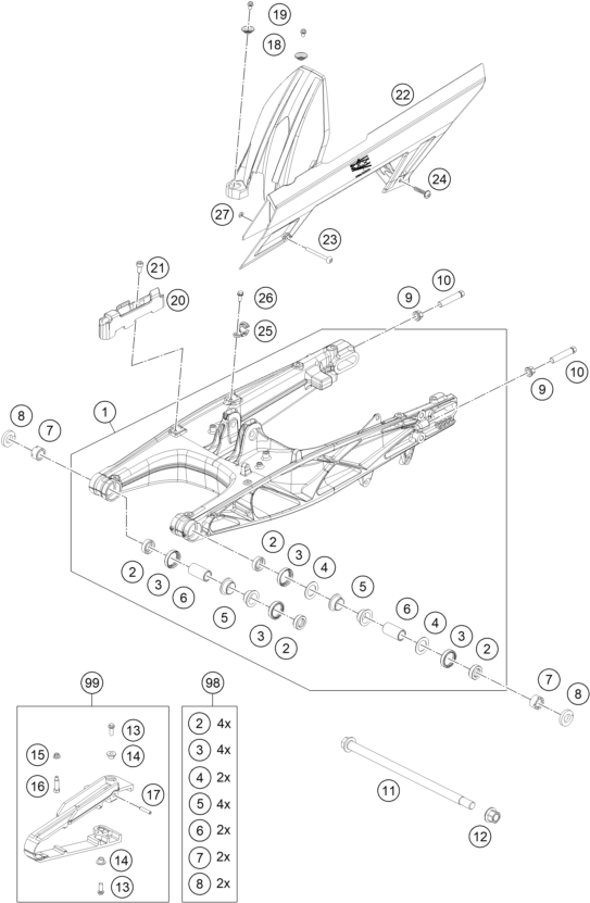 Sprängskiss: Swing Arm – KTM 390 ADVENTURE, white - CKD