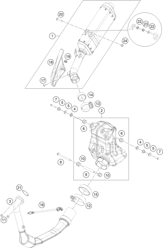 Sprängskiss: Exhaust System – KTM 390 ADVENTURE, white - CKD
