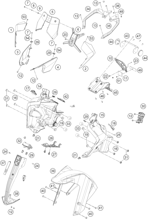 Sprängskiss: Mask, Fenders – KTM 390 ADVENTURE SPOKE W, orange B.D. 2023