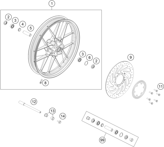 Sprängskiss: Front Wheel – KTM 250 ADVENTURE, black 2021