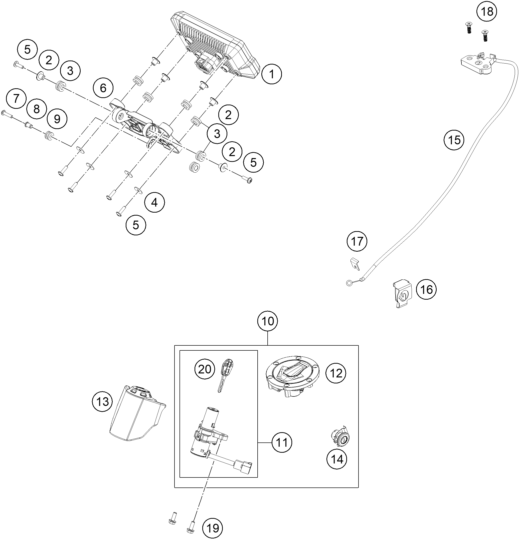 Sprängskiss: Instruments / Lock System – KTM 390 ADVENTURE, white - CKD