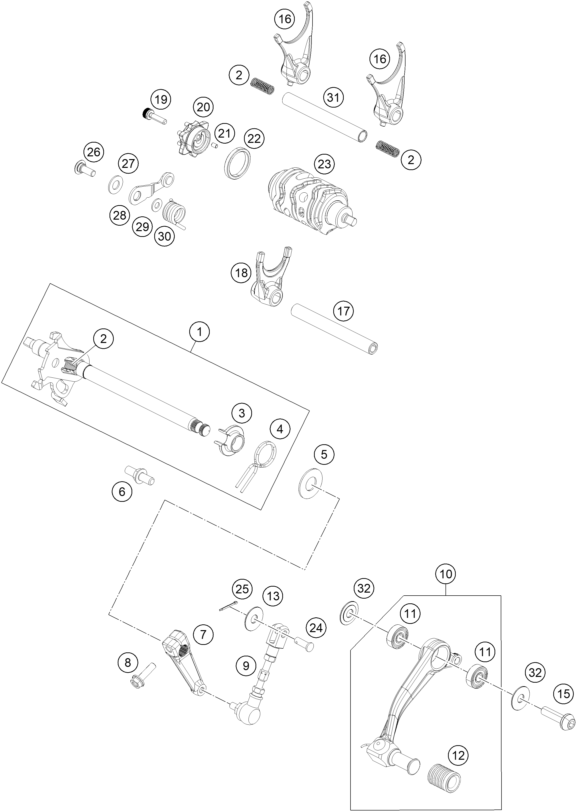 Sprängskiss: Shifting Mechanism – KTM 390 ADVENTURE, white - CKD
