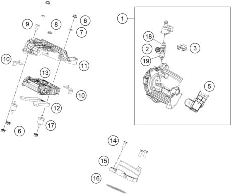 Sprängskiss: Throttle Body – KTM 390 Adventure, orange 2020
