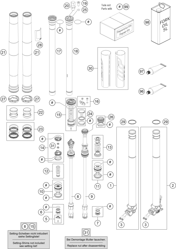 Sprängskiss: Front Fork Disassembled – KTM 350 EXC-F FACTORY EDITION 2022