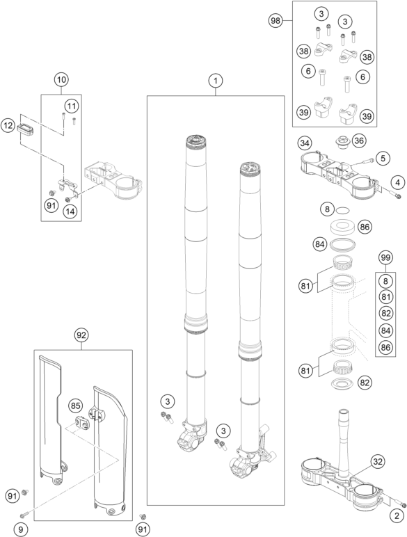 Sprängskiss: Front Fork, Triple Clamp – KTM 450 SMR 2021