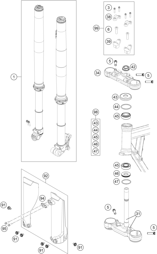 Sprängskiss: Front Fork, Triple Clamp – KTM 50 SX 2022