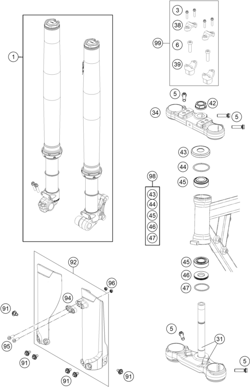 Sprängskiss: Front Fork, Triple Clamp – KTM 50 SX MINI 2021