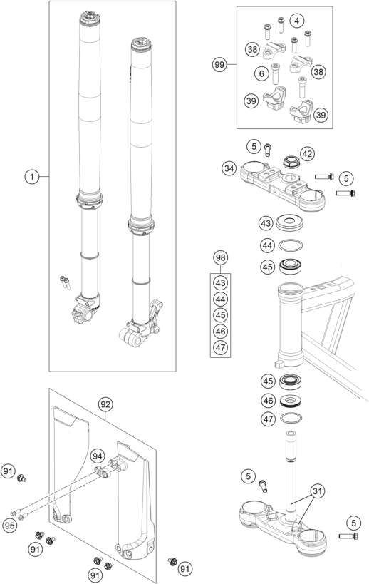 Sprängskiss: Front Fork, Triple Clamp – KTM SX-E 5 2021