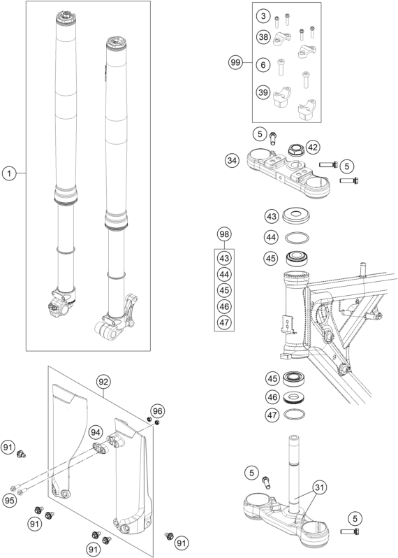 Sprängskiss: Front Fork, Triple Clamp – KTM 65 SX 2022
