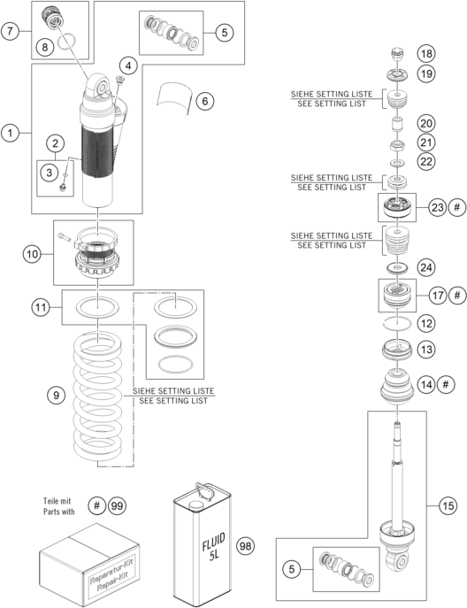 Sprängskiss: Shock Absorber Disassembled – KTM 85 SX 17/14 2022