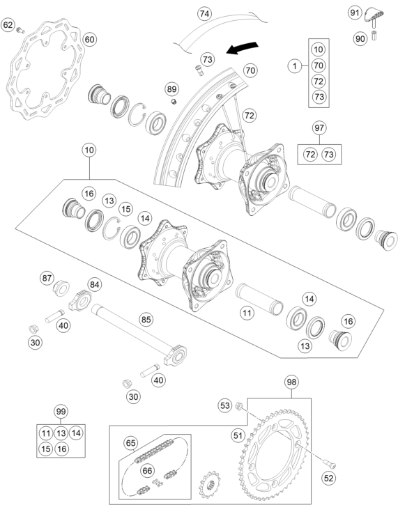 Sprängskiss: Rear Wheel – KTM 85 SX 17/14 2022