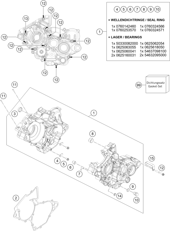 Sprängskiss: Engine Case – KTM 125 XC 2022
