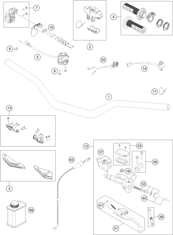 Sprängskiss: Handlebar, Controls – KTM 300 EXC SIX DAYS TPI CKD 2021