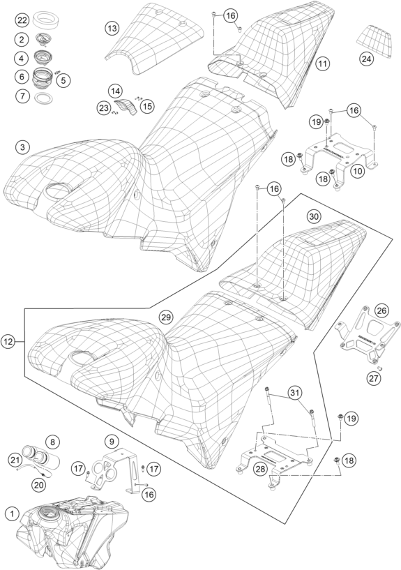 Sprängskiss: Tank, Seat – KTM RC4 R 2020