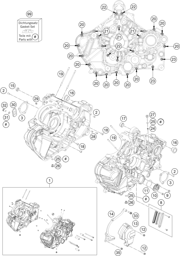 Sprängskiss: Engine Case – KTM KTMR2R 1290 S ADVENTURE S, grey 2023
