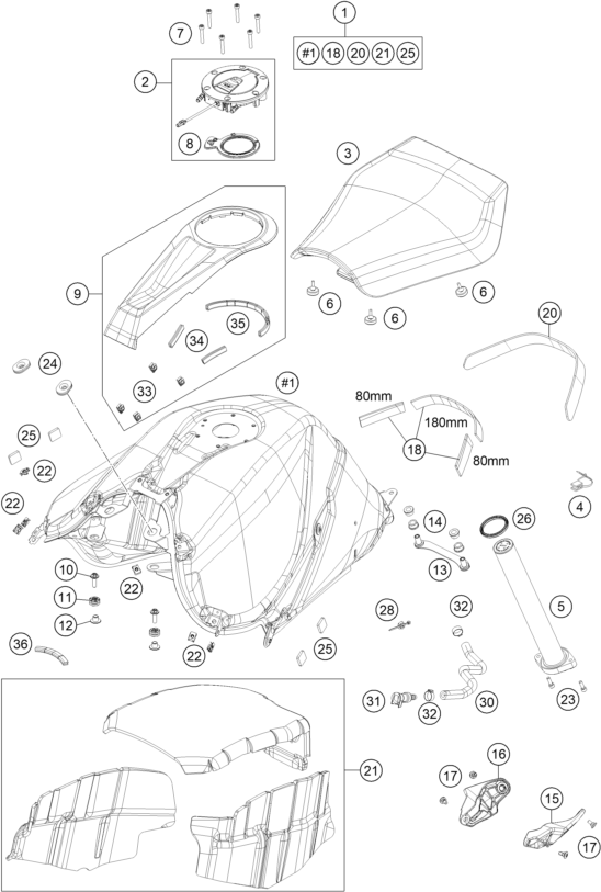 Sprängskiss: Tank, Seat – KTM KTMR2R 1290 SUPER DUKE RR 2023
