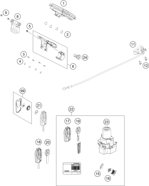 Sprängskiss: Instruments / Lock System – KTM BRABUS 1300 R, black 2022