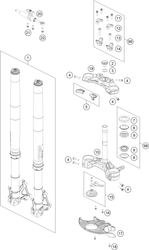 Sprängskiss: Front Fork, Triple Clamp – KTM KTMR2R 1290 SUPER ADV R 2022