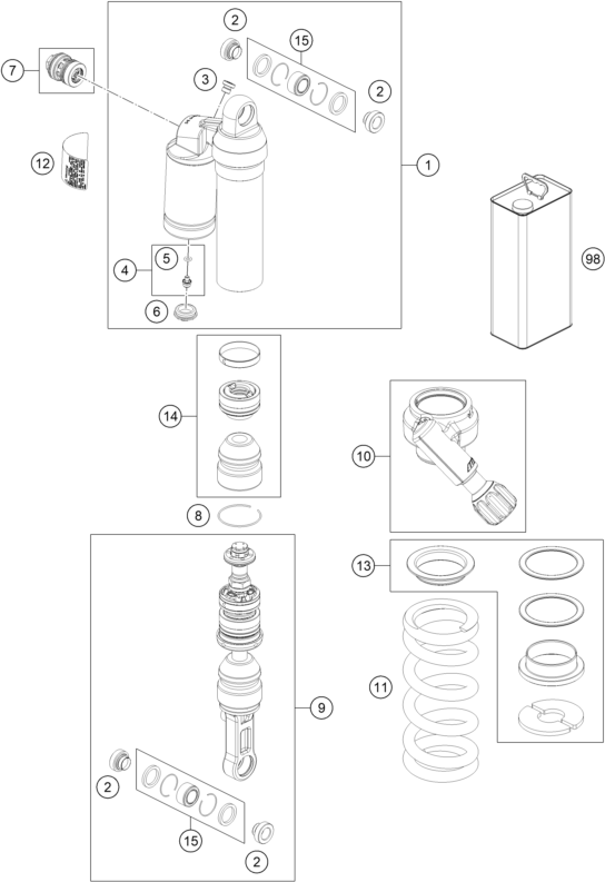 Sprängskiss: Shock Absorber Disassembled – KTM KTMR2R 1290 SUPER ADV R 2022