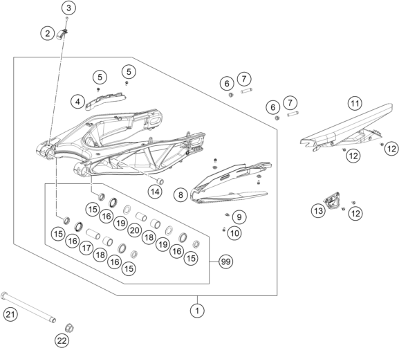 Sprängskiss: Swing Arm – KTM KTMR2R 1290 S ADVENTURE S, grey 2023
