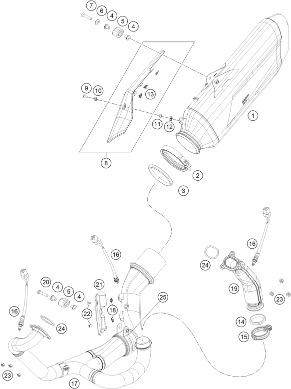 Sprängskiss: Exhaust System – KTM KTMR2R 1290 S ADVENTURE S, grey 2023