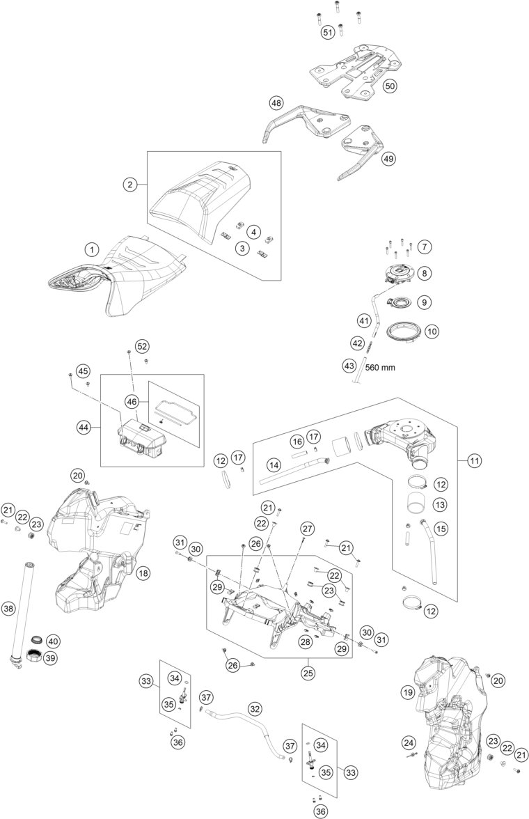 Sprängskiss: Tank, Seat – KTM KTMR2R 1290 SUPER ADV S 2022