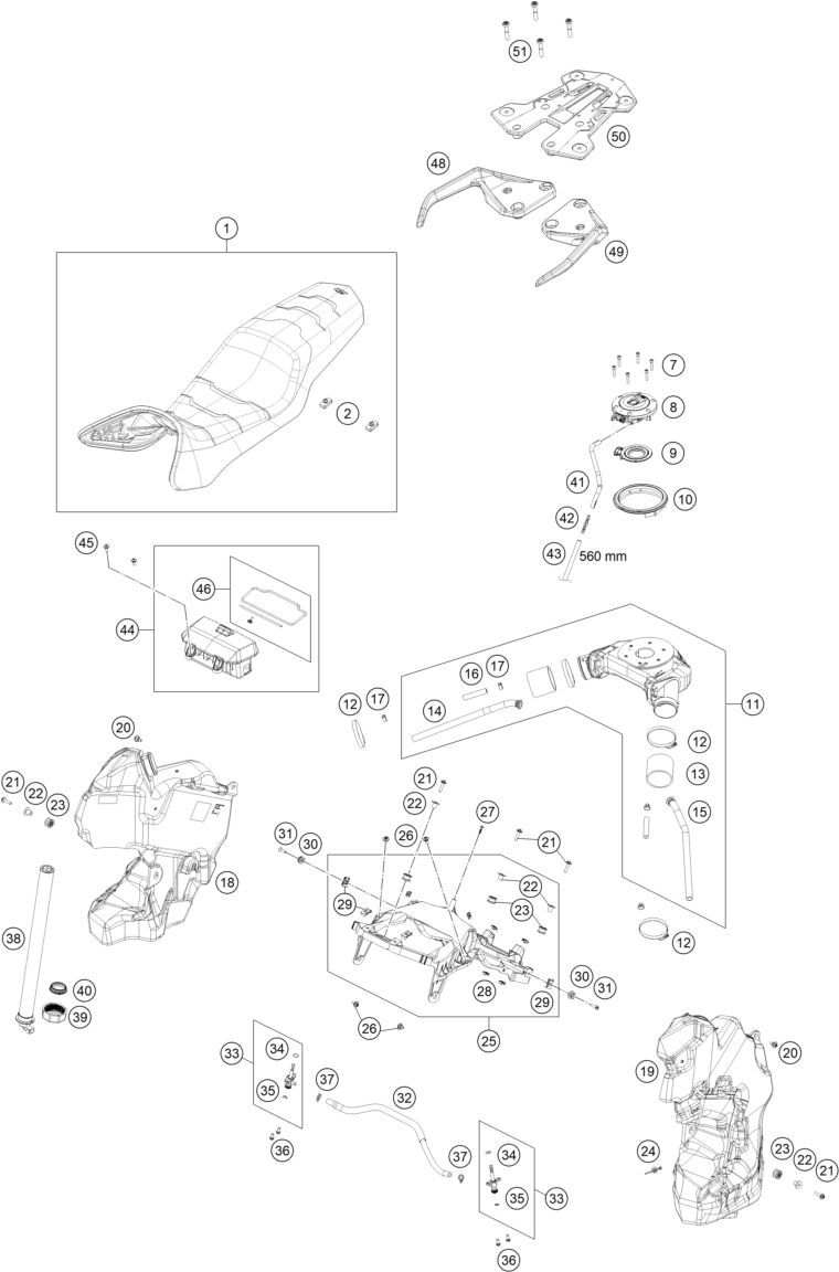 Sprängskiss: Tank, Seat – KTM KTMR2R 1290 SUPER ADV R 2022