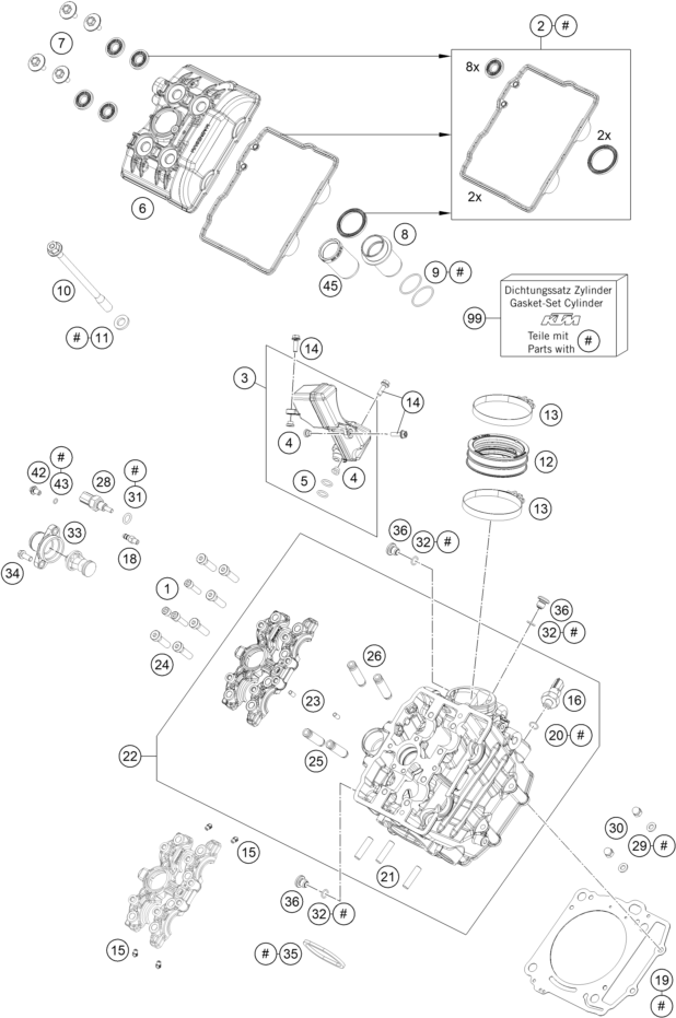 Sprängskiss: Cylinder Head Front – KTM KTMR2R 1290 S ADVENTURE S, grey 2023