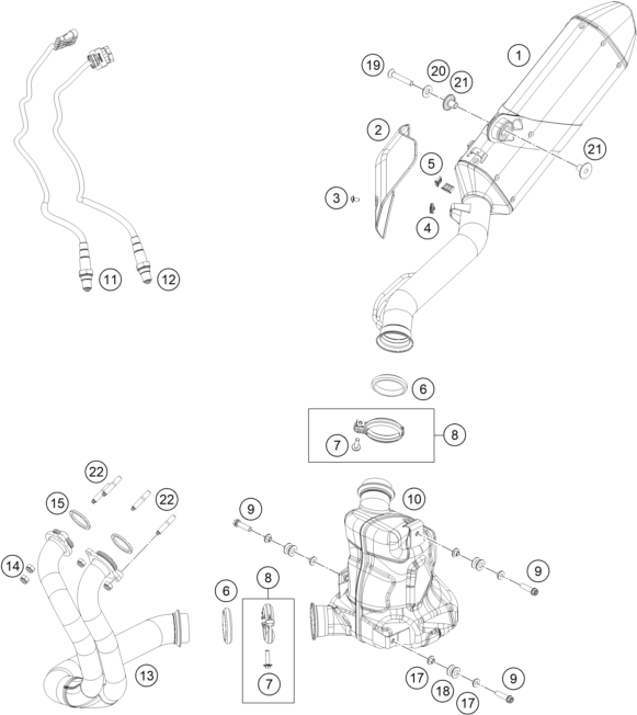 Sprängskiss: Exhaust System – KTM 790 ADVENTURE, orange 2021